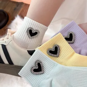 Belles Chaussettes Courtes Femme Cœur Cristal Été Respirant Maille Strass Jolis