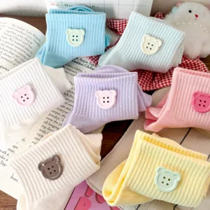 Colorful cute bear button short socks, breathable cotton spring summer casual ankle socks