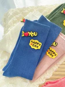 Women colorful fine rib slouch socks with ins style silicone letter decorations mid tube