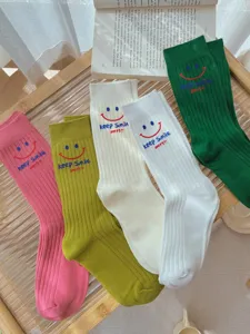 Autumn winter casual ribbed crew socks cute smiley face letter embroidery long socks