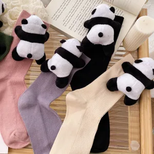 Cute cartoon panda plush doll mid tube socks sweet college style comfortable autumn socks