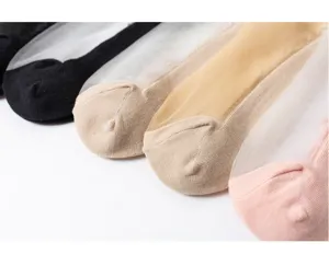 Close-up details of women's ultra-thin ice silk crystal socks, breathable and anti-snag.