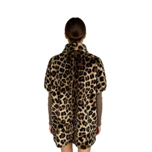 Women's leopard print faux fur coat, stylish casual winter outerwear back view main image