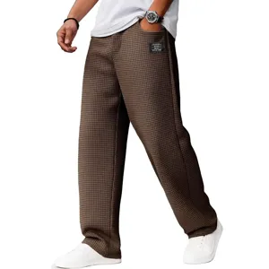 Hommes marron gaufre droit pantalon de loisirs mode streetwear avec etiquette