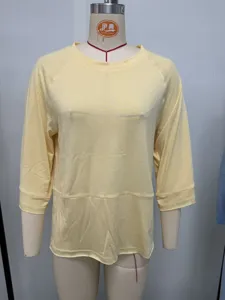 Verano casual suelto color sólido cuello redondo manga media camiseta de mujer top