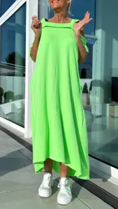 Robe longue ample et décontractée pour femme, robe nuisette sans manches vert vif.