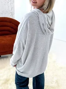 Femme sweat a capuche gris oversize automne hiver decontracte manches longues streetwear