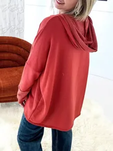 Femme automne hiver decontracte amples sweat a capuche uni manches longues haut pull