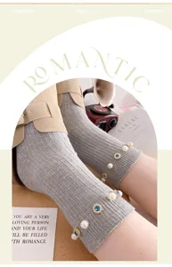 Korean fashion trend rhinestone pearl women mid-tube socks autumn winter ins lace socks