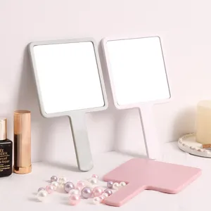 Draagbare Hand-Make-upspiegel Leuke Vierkante Ronde Cosmetische Make-upspiegel Met Handvat Draagbare Reizen Schoonheid Spiegel Cadeau