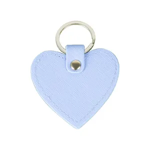 Llavero de cuero en forma de corazón azul claro bonito anillo metálico colgante bolso regalo