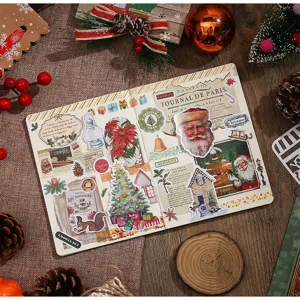 Detailansicht des Weihnachts-Aufkleber-Sets mit klassischen Weihnachtsmann- und Tannenbaum-Motiven.