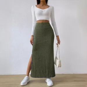 2024 Neuer hoher Bund mit seitlichem Schlitz schlanker Strick Maxi Rock Damen Sommer Mode