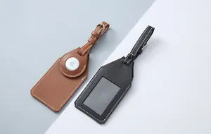 PU leather luggage tag protective case for Apple AirTag tracker, anti-loss travel suitcase holder.