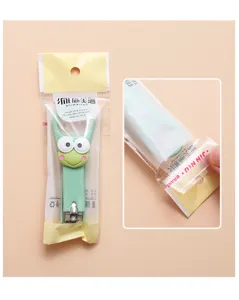 Cute cartoon frog portable stainless steel nail clipper with hanging bag packaging.