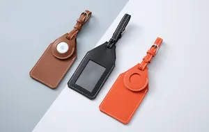 PU leather luggage tag and protective case for Apple AirTag, travel anti-lost tracker holder.