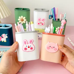 Cute cartoon multi-functional pen holder desktop stationery storage box organizer