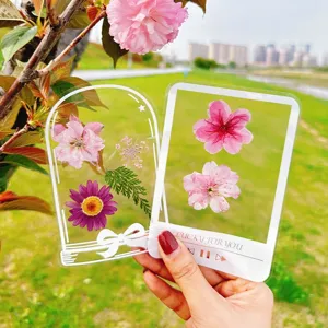 Marque-page transparent de fleurs séchées DIY spécimen de plantes pressées dans un cadre.