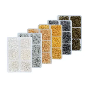 Juego de anillas de salto de metal en caja de 6 rejillas para bisutería y manualidades DIY.