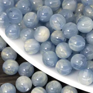 Resin starry blue beads detail, smooth round DIY spacer beads for handmade bracelets.