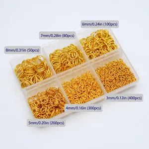 Accesorios de joyería DIY, kit de anillas de salto doradas de 6 compartimentos de 3mm a 8mm.
