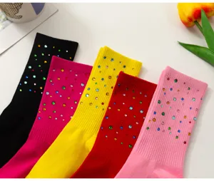 Women rhinestone mid-calf socks multicolor sparkle knit fashion hosiery spring daily wear