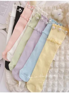 Damen spitze rüschen socken college stil lolita jk perle mittelsocken modisch vielseitig