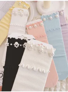 Damen Rüschen Spitze Perlen Socken süß Lolita College Stil Strümpfe Vielfarbig
