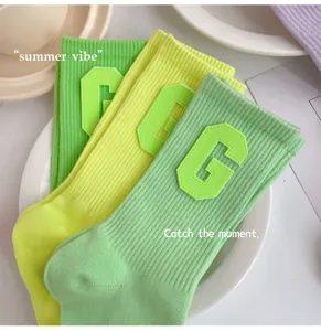 Spring summer green college style letter G crew socks for women daily fashion wear trendy