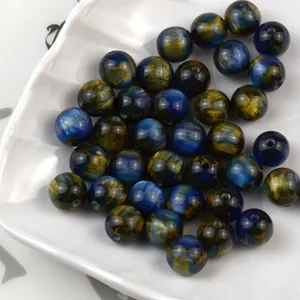 Blue gold resin round beads for DIY handmade bracelets necklaces jewelry making accessories.