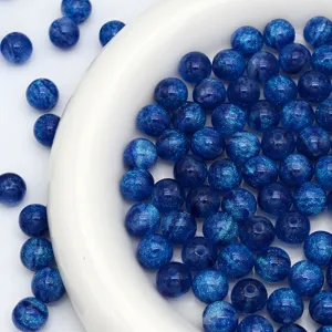 Blue glitter starry glass round loose beads for DIY handmade bracelet phone chain accessories