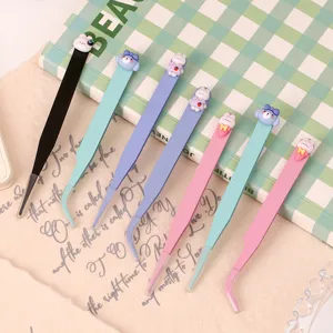 Pince à Épiler de Journal en Acier Inoxydable Mignon Animal de Dessin Animé Résine Charme Courbé Pointu DIY Scrapbook Artisanat