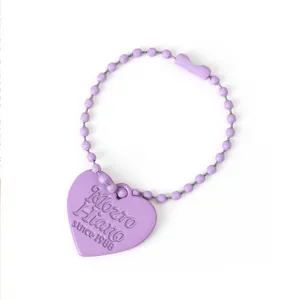 Colgante de corazón de metal morado llavero de cuentas lindo accesorio de moda para bolso