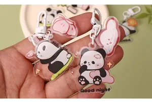 Süßer Cartoon-Panda Acryl Schlüsselanhänger Detailansicht, schöner Taschenanhänger Geschenk.