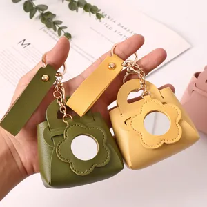 PU Leather Mini Bag Keychain Cute Handbag Shape Coin Purse With Small Mirror Portable Wallet Charm Key Ring For Women