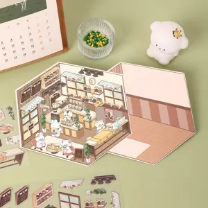 Escena en miniatura 3D pegatina PET DIY casa estéreo niños pegatina de diario craft