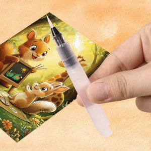 Refillable water brush pen for watercolor painting, large capacity barrel, fine tip art supply.