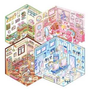 Libro de pegatinas de escena en miniatura 3D isométrico lindo set manualidades niños