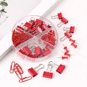 Cute Macaron Color Metal Binder Clips Paper Clips Pushpins With Round Transparent Storage Container Office Stationery