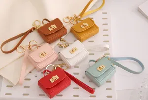 Mini bolso de cuero PU llavero lindo monedero estuche para auriculares portátil