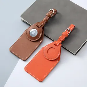 PU leather luggage tag protective case for Apple AirTag tracking device travel holder