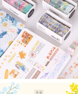 Detailansicht des floralen PET Washi Tape Geschenkesets fur DIY Journal und Basteln.