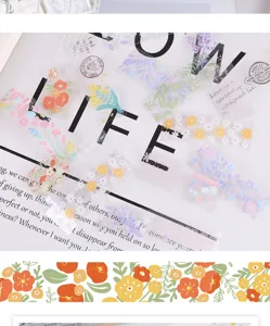 Kreatives transparentes PET Blumen Washi Tape und Sticker Set für schöne DIY Tagebuch.