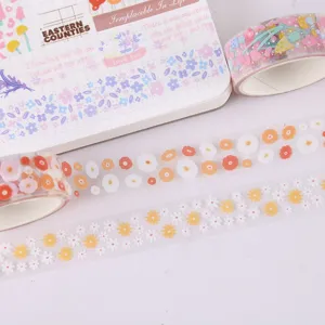 Transparente PET Washi Tape Set für Tagebuch, florale botanische Designs für DIY Dekoration.