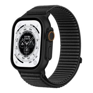 Nahaufnahme der Details des robusten, gewebten alpinen Schlaufen-Smartwatch-Armbands.