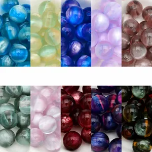 Perles Vrac en Résine Œil de Chat Jelly de Rêve Perles Rondes Colorées pour Fabrication de Bijoux Bracelet Téléphone Sac Pendentif Fait Main DIY