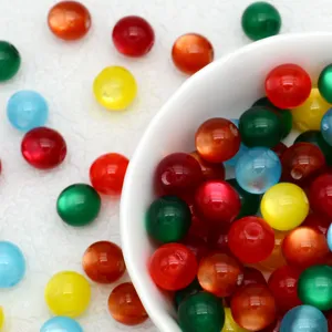 Colorful Resin Loose Beads Cat Eye Effect Pearl Gloss Round Beads For DIY Handmade Bracelets Jewelry Making Accessories
