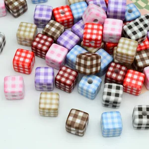 Colorful Acrylic Plaid Square Loose Beads DIY Handmade Beading Material For Bracelet Necklace Phone Chain Jewelry Making