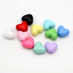 Colorful acrylic heart-shaped loose beads with straight holes for DIY jewelry and phone chains.