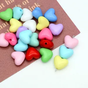 Colorful acrylic heart shaped loose beads for DIY handmade jewelry phone strap accessories